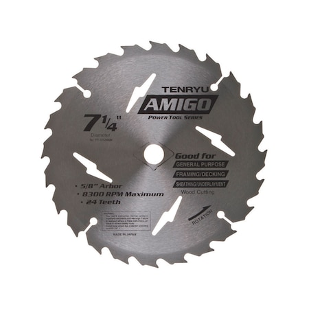 Tenryu Tenryu Amigo 7-1/4 in. D X 5/8 in. Power Tool Tungsten Carbide Tipped Saw Blade 24 teeth 1 pc PT-18524AM